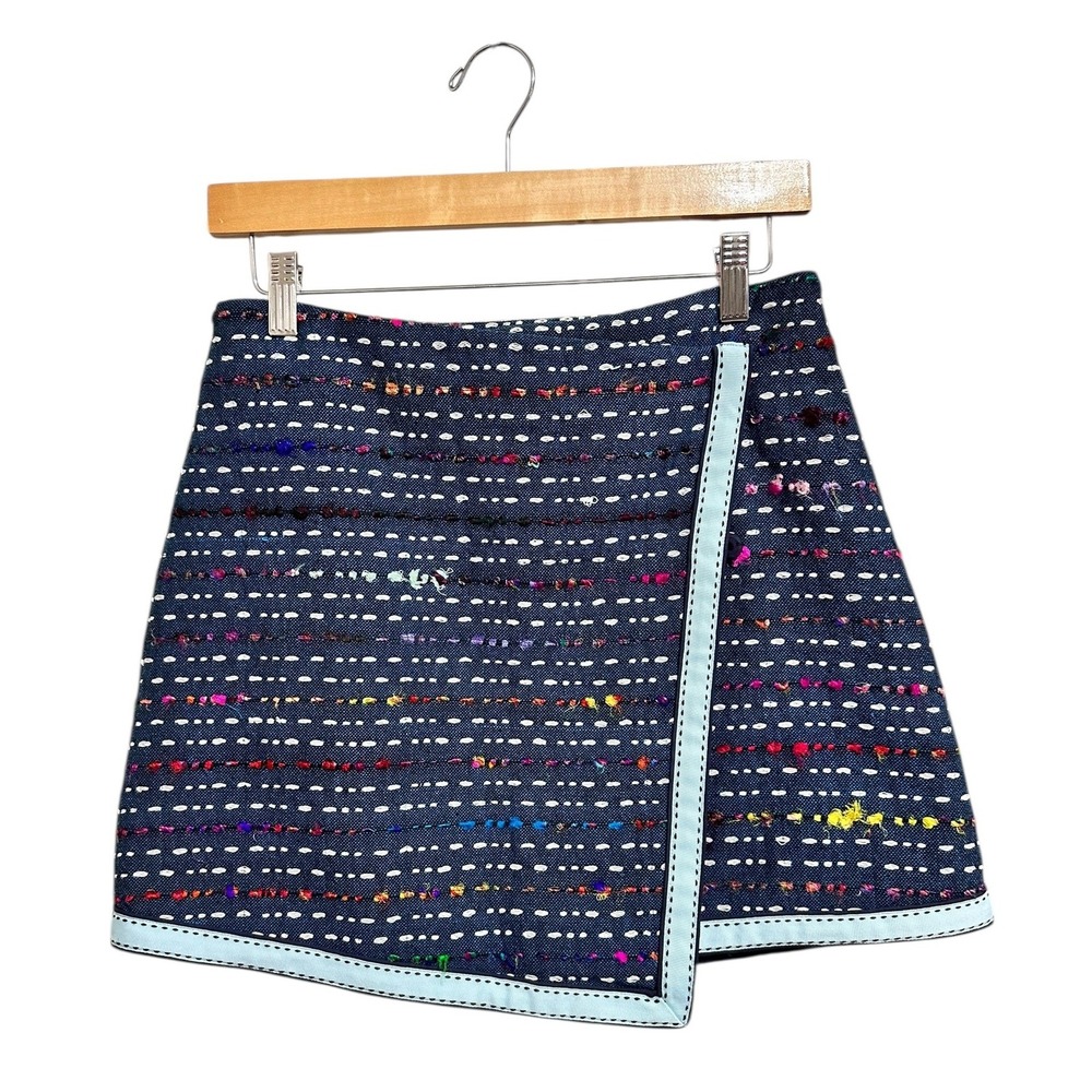 Hunter Bell women's Textured Tweed multicolor Mini‎ wrap Skirt Blue